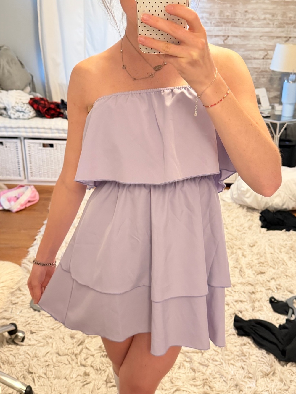 Lavender Strapless Tiered Mini Dress